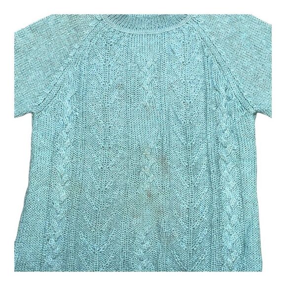 Michelle Stuart Blue Vintage Mohair Wool & Acrylic Sweater Small Cable Knit SEE - Picture 2 of 6